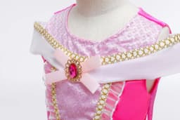 2026 Summer Girls Cosplay Pink Aurora Princess Short Sleeves Dress Birthday Party Elegant Dress + Accessories Fairy Disguise Set