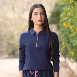 Youth Set Navy and Black Sweatshirt and Maxi Skirt Suit Long Sleeve Contrast Stitches and Zipper French Terry Fabric for Spring