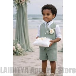 Chic Linen Boys Vest Shorts Suit Kids Beach Wedding Page Boy Outfit Summer Formal Birthday Gentleman Short Pants Set 2 Piece