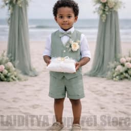 Chic Linen Boys Vest Shorts Suit Kids Beach Wedding Page Boy Outfit Summer Formal Birthday Gentleman Short Pants Set 2 Piece