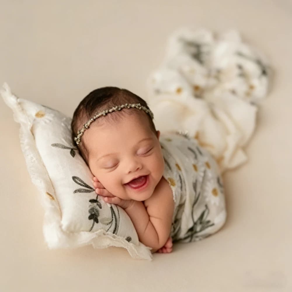 Newborn Photography Props Daisy Floral Muslin Swaddle Blanket Baby Photo Shoot Wrap Infant Studio Prop