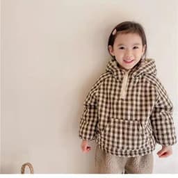 Fashion Plaid Kids Jacket 2026 Korean Thicken Cotton Warm Boys Girls' Coat Baby Cotton Coat Plush Winter Children's Clothing