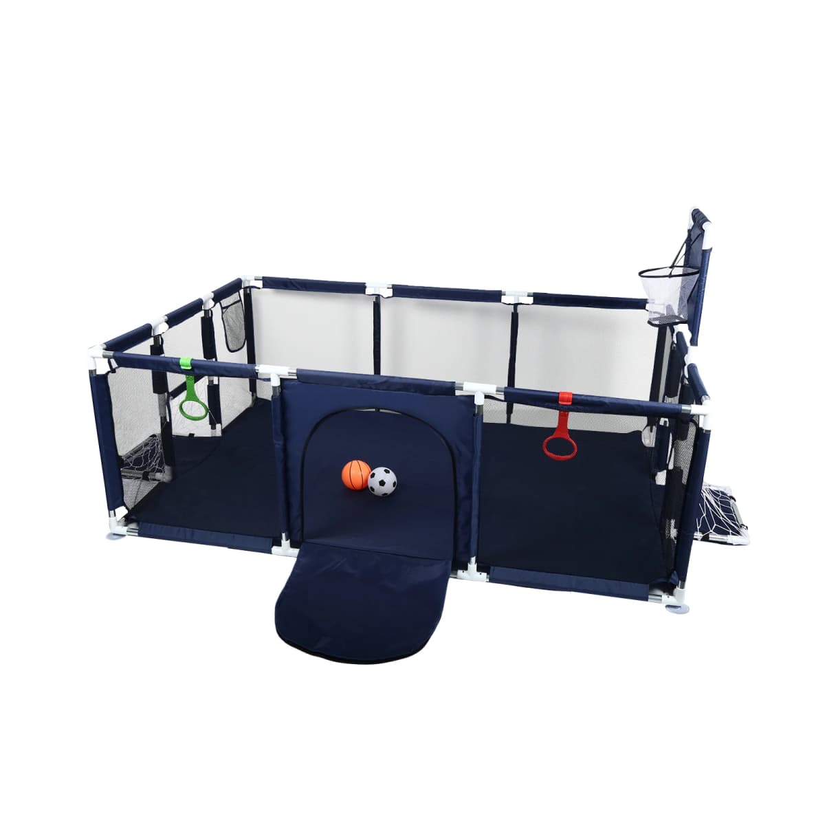 Baby Playpen, Small Playpen with Barriers, Oxford Fabric Baby Playpen, 1 Football, 1 Basketball, 1 Air Pump, 2 Rings, 8 Suction Cups, The Small Playpen for Apartments