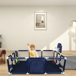 Baby Playpen, Small Playpen with Barriers, Oxford Fabric Baby Playpen, 1 Football, 1 Basketball, 1 Air Pump, 2 Rings, 8 Suction Cups, The Small Playpen for Apartments
