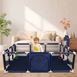 Baby Playpen, Small Playpen with Barriers, Oxford Fabric Baby Playpen, 1 Football, 1 Basketball, 1 Air Pump, 2 Rings, 8 Suction Cups, The Small Playpen for Apartments