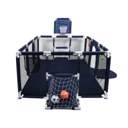 Baby Playpen, Small Playpen with Barriers, Oxford Fabric Baby Playpen, 1 Football, 1 Basketball, 1 Air Pump, 2 Rings, 8 Suction Cups, The Small Playpen for Apartments