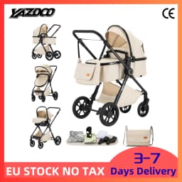 Newborn 3 In 1 High View Pushchair Set with Matching Car Seat, Ultra Light Aluminum Bracket, Cool Summer Fabric, Compact Shock-Absorbing Pram