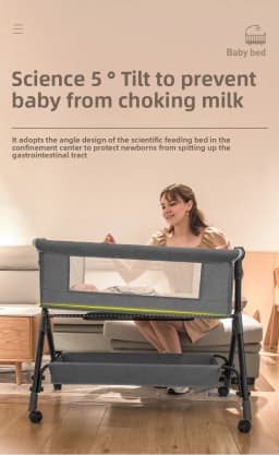 3 Height Adjustable Baby Bassinet Portable Bedside Co Sleeper Mobile Infant Cradle Rocking Bed with 5 Degree Anti Milk Spitting Tilt Lockable Silent Swivel Wheels Bottom Storage Basket Sunshade Mosquito Net Breathable Mesh Cot for Newborns