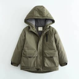 Boys Winter Hooded Cotton Jacket Polar Fleece Thicken Warm Coat 4-12 Years Kids Windproof Rainproof Outdoor Sports Outerwear