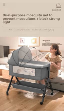 Multifunctional Baby Bassinet Co Sleeper Bedside Crib Portable Infant Cradle Rocking Bed with 5 Degree Anti Reflux Incline 3 Level Height Adjustable Lockable Swivel Wheels Storage Basket Breathable Mesh Shade Mosquito Net Cot for Newborns