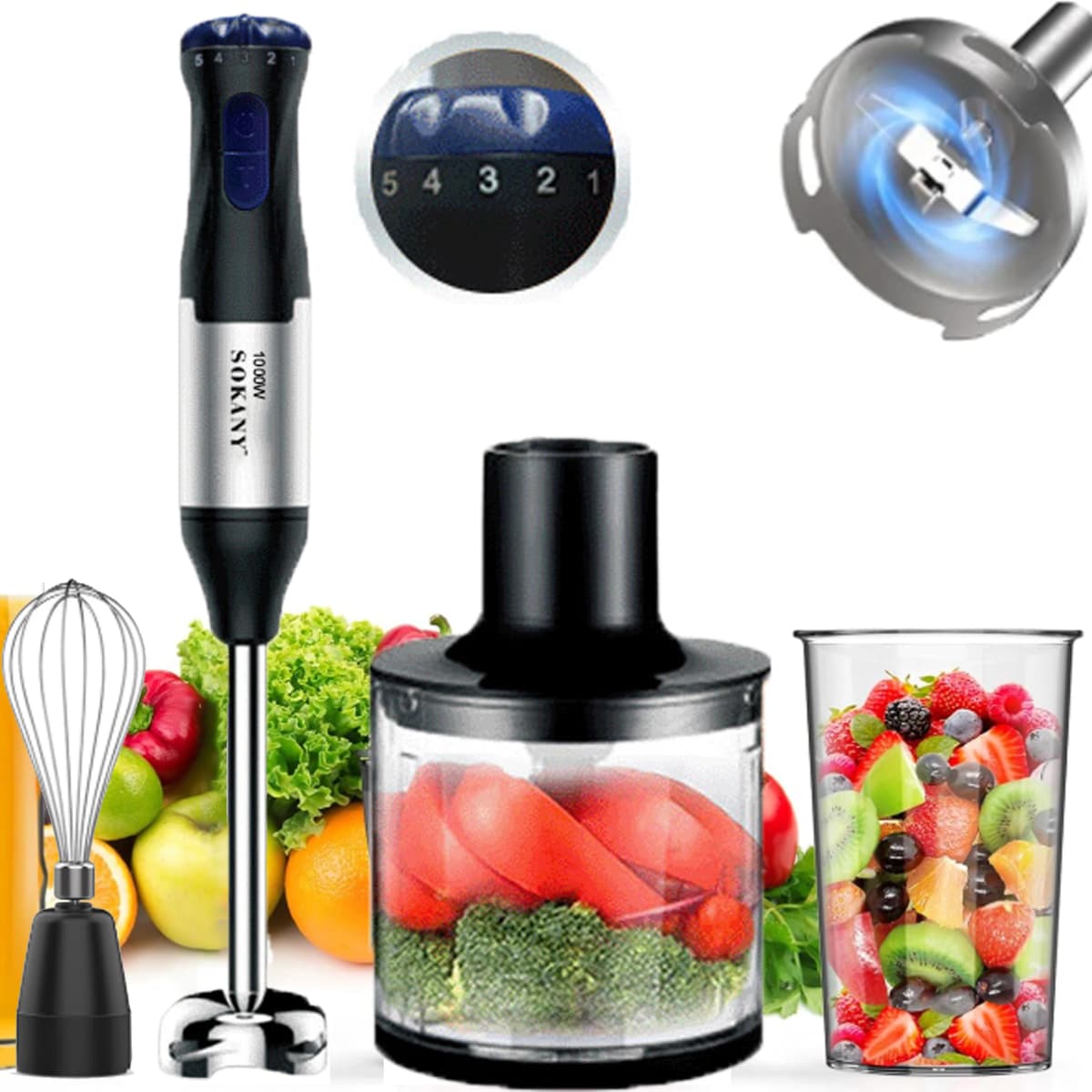 GECOFEER 700W 4in1 Electric Hand Blender,stainless steel blade hand blender, meat and vegetable,egg juicer set Baby Food Processor