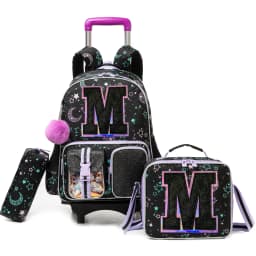 Backpack with Wheels for Girls Rolling Backpack Cute Carry on Backpack Kids Luggage with Lunch Box Pencil Case for Student