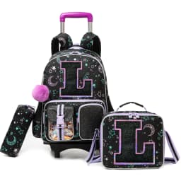 Backpack with Wheels for Girls Rolling Backpack Cute Carry on Backpack Kids Luggage with Lunch Box Pencil Case for Student