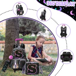 Backpack with Wheels for Girls Rolling Backpack Cute Carry on Backpack Kids Luggage with Lunch Box Pencil Case for Student