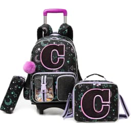 Backpack with Wheels for Girls Rolling Backpack Cute Carry on Backpack Kids Luggage with Lunch Box Pencil Case for Student