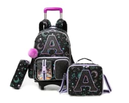 Backpack with Wheels for Girls Rolling Backpack Cute Carry on Backpack Kids Luggage with Lunch Box Pencil Case for Student