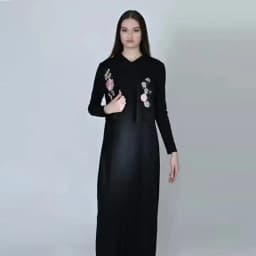 XS-XXXL Lady Cardigan Outfit Casual Embroidey Flowers Black Ribbed Top Maxi Dress Long Dresses Zipper Elegant Shlomo Dress Set