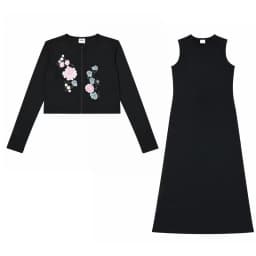 XS-XXXL Lady Cardigan Outfit Casual Embroidey Flowers Black Ribbed Top Maxi Dress Long Dresses Zipper Elegant Shlomo Dress Set