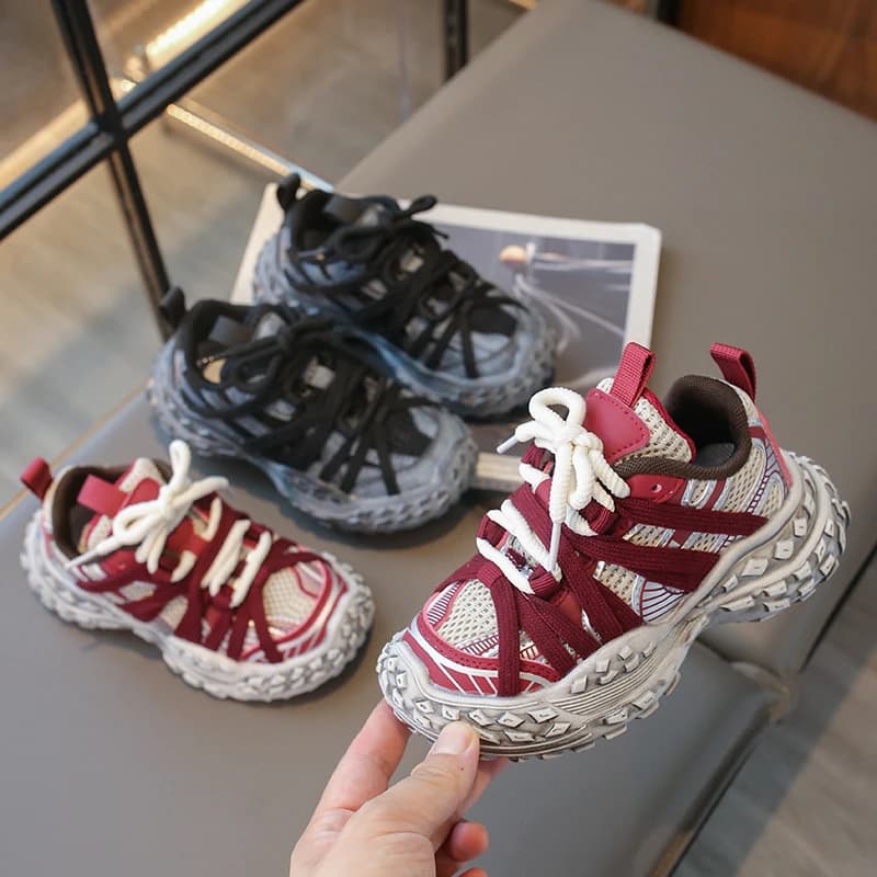 Children's Sneakers for Boy Chunky Non-slip Girls Sneakers Fashion Mesh Breathable Kids Causal School Basketball Shoes Versatile