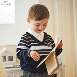 Dave Bella Autumn Winter Sweater for Boys Fake Two Pieces Knitted Sweater Children Outerwear Coat Kids Clothes DB4253907