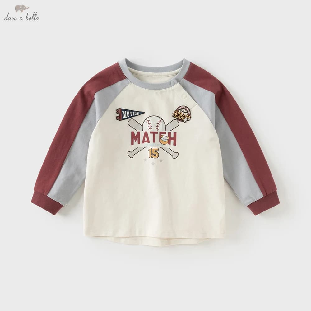 Dave Bella Boys Long Sleeve T-Shirt Kids Printed Autumn Spring T-shirt Tops Children Cotton Casual OUtdoor Clothes DB3252467