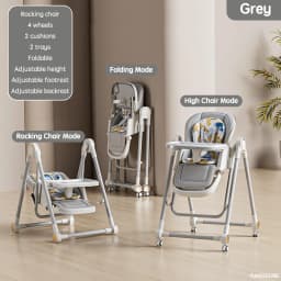 PANGDUBE 2-in-1 Baby High Chair Rocker Convertible Feeding Seat with Wheels Dual Trays Cushion Foldable for 6 Months-3 Years