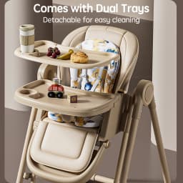 PANGDUBE 2-in-1 Baby High Chair Rocker Convertible Feeding Seat with Wheels Dual Trays Cushion Foldable for 6 Months-3 Years