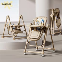 PANGDUBE 2-in-1 Baby High Chair Rocker Convertible Feeding Seat with Wheels Dual Trays Cushion Foldable for 6 Months-3 Years