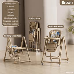 PANGDUBE 2-in-1 Baby High Chair Rocker Convertible Feeding Seat with Wheels Dual Trays Cushion Foldable for 6 Months-3 Years