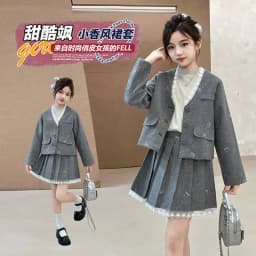 Junior Girl JK School Uniform Set Unique Formal Chain Smart Jackets and Pleated Skirt 2Pcs School Kids Child Uniform Blazer Suit
