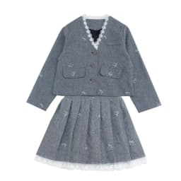 Junior Girl JK School Uniform Set Unique Formal Chain Smart Jackets and Pleated Skirt 2Pcs School Kids Child Uniform Blazer Suit