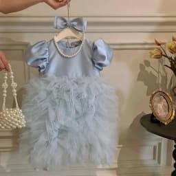 Puffy Ruffled Tulle Kids Princess Gown Birthday Party Wear 80-160cm High Quality Sweet Cute Girls Dresses For Stage Performance