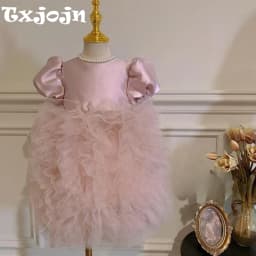 Puffy Ruffled Tulle Kids Princess Gown Birthday Party Wear 80-160cm High Quality Sweet Cute Girls Dresses For Stage Performance