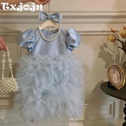 Puffy Ruffled Tulle Kids Princess Gown Birthday Party Wear 80-160cm High Quality Sweet Cute Girls Dresses For Stage Performance