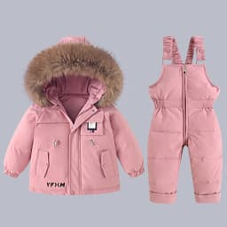 Winter Warm New Baby Snowsuit 2-6 Y Children Outdoor Thicken Fur Hooded Jacket+Overalls 2Pcs Duck Down Set For Kids Girls Boys