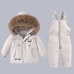 Winter Warm New Baby Snowsuit 2-6 Y Children Outdoor Thicken Fur Hooded Jacket+Overalls 2Pcs Duck Down Set For Kids Girls Boys