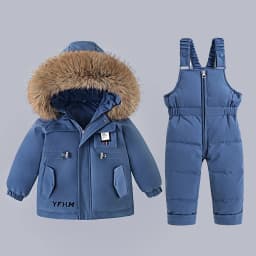 Winter Warm New Baby Snowsuit 2-6 Y Children Outdoor Thicken Fur Hooded Jacket+Overalls 2Pcs Duck Down Set For Kids Girls Boys