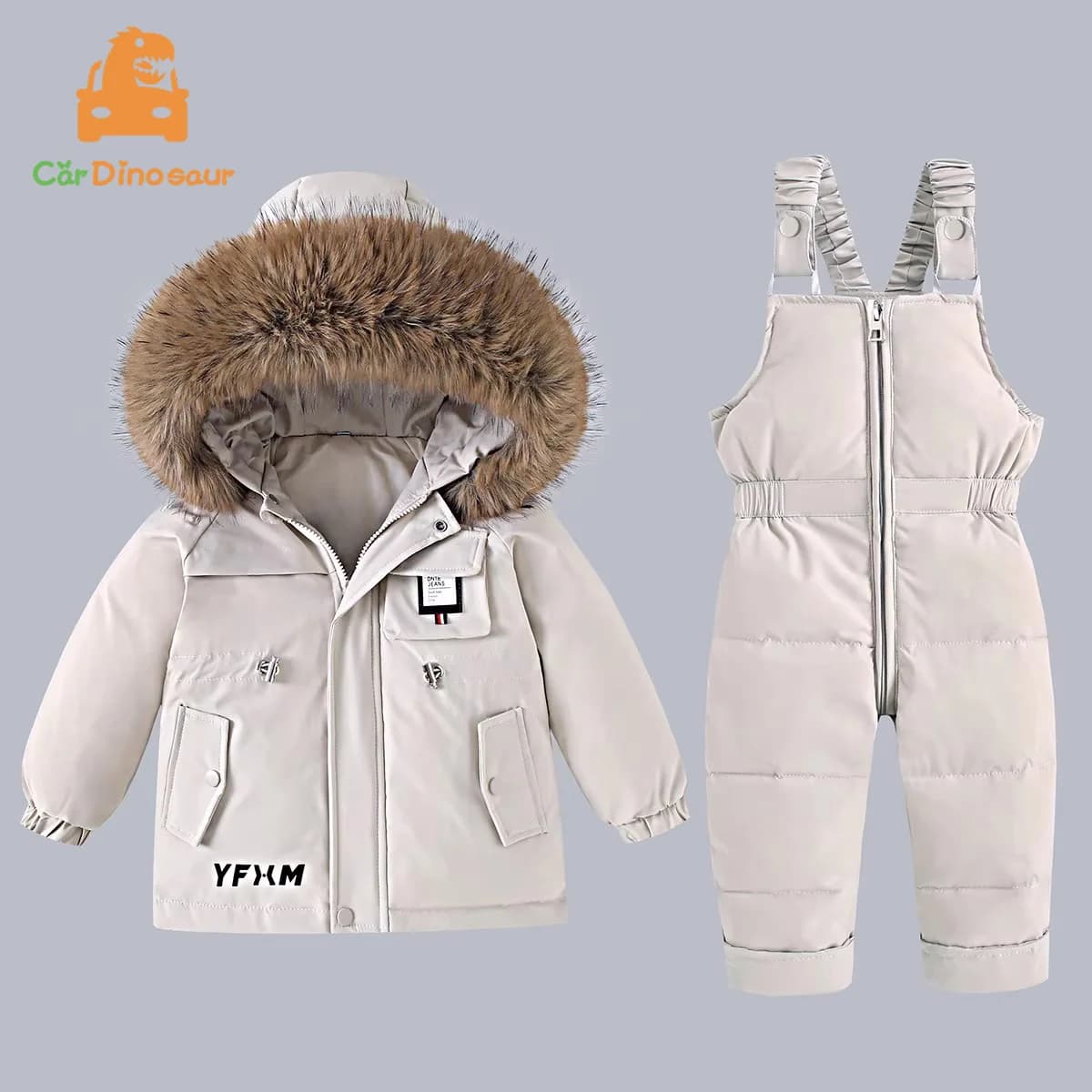 Winter Warm New Baby Snowsuit 2-6 Y Children Outdoor Thicken Fur Hooded Jacket+Overalls 2Pcs Duck Down Set For Kids Girls Boys