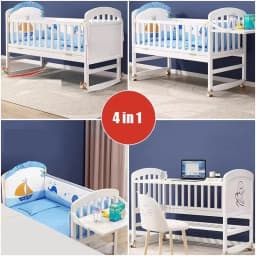 European-Style Solid Wood Newborn Cradle: Versatile Movable Baby Bed, Converts to a Full Bed for Toddlers