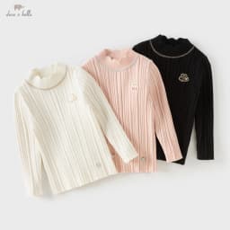 Dave Bella Girls' Autumn Winter Sweater Children's Half High Collar Pollover Kids Long Sleeve Bottom Shirt DB4253860