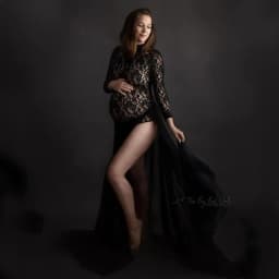 Maternity Dresses for Photo Shoot Long Sleeve Bodysuit+High Split Pregnancy Maxi Gown Chiffon Dress Baby Shower Photography