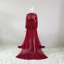 Maternity Dresses for Photo Shoot Long Sleeve Bodysuit+High Split Pregnancy Maxi Gown Chiffon Dress Baby Shower Photography