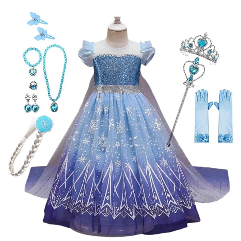 Disney Frozen Snow Queen Elsa Anna Girls Cosplay Mesh Princess Dress Kids Halloween Carnival Party Birthday Frock Ball Vestidos