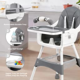 Multifunctional Kids Dining Highchair Height Adjustable Design Removable Tray Safe Sturdy Seat with Footrest & Toy Storage Space