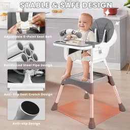 Multifunctional Kids Dining Highchair Height Adjustable Design Removable Tray Safe Sturdy Seat with Footrest & Toy Storage Space