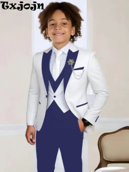 3-Pieces Boys Slim Fit Suits Piano Performance Wear Handsome Kids Suit Set Wedding Ring Bearer Outfit Plus Size Tuxedo 2-20T