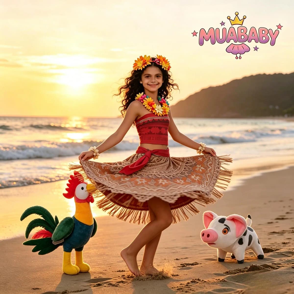 Muababy Moana Style Island Princess Dress for Girls Tropical Birthday Party Costume Kids Toddler Holiday Outfit 2-8Y Vestido
