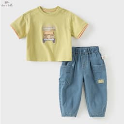 Dave Bella Boys 2PCS Suit Summer T-shirt Jeans Pants Sets Children Short-Sleeved T-shirt Trousers Two-Piece Set Casual DB2261195
