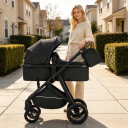 B.Childhood 2 in 1 Baby Pram Spacious Interior, with Large Storage Basket Stroller, Adjustable Handlebar for Family Outings