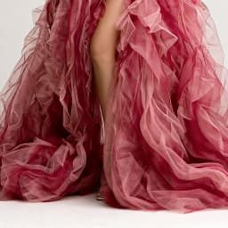 Elegant Maternity Dress Rose Tulle Off-Shoulder Ruffled Sleeve Maternity Dress with High Slit Pregnant Photo Session YW2603062D